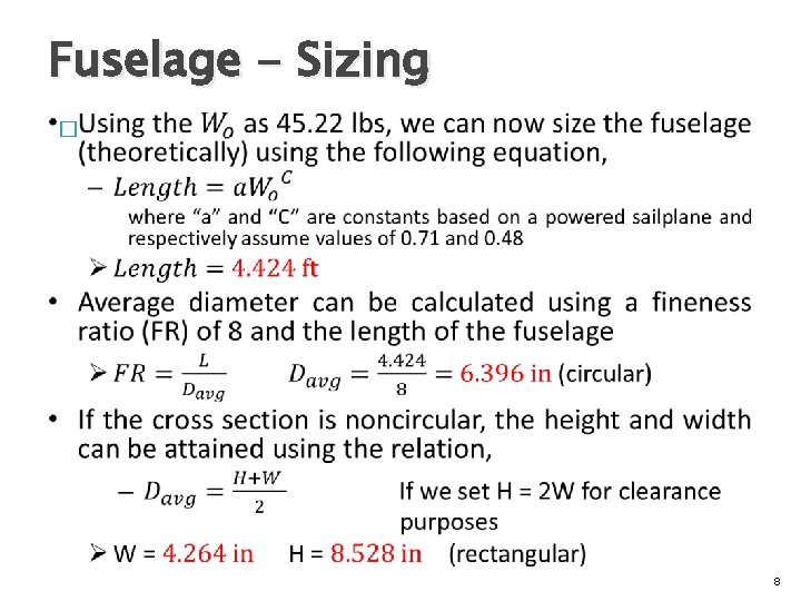 Fuselage - Sizing � 8 