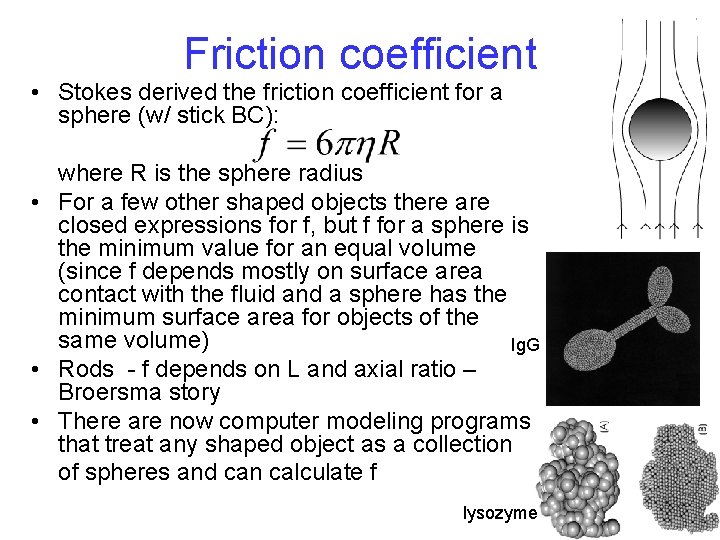 Friction coefficient • Stokes derived the friction coefficient for a sphere (w/ stick BC):