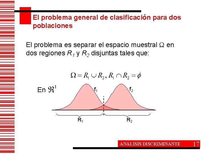 El problema general de clasificación para dos poblaciones El problema es separar el espacio