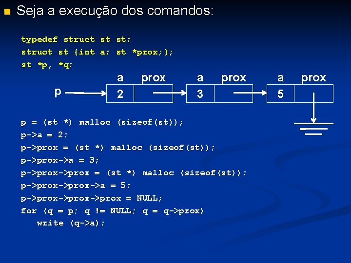 n Seja a execução dos comandos: typedef struct st st; struct st {int a;