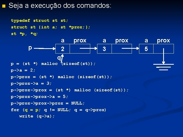 n Seja a execução dos comandos: typedef struct st st; struct st {int a;