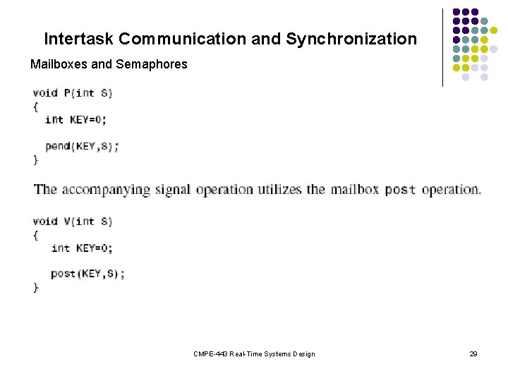 Intertask Communication and Synchronization Mailboxes and Semaphores CMPE-443 Real-Time Systems Design 29 