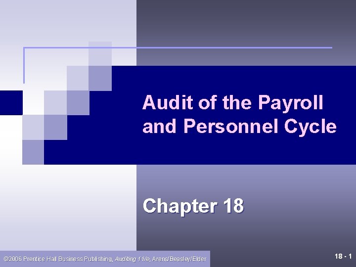 Audit of the Payroll and Personnel Cycle Chapter 18 © 2006 Prentice Hall Business