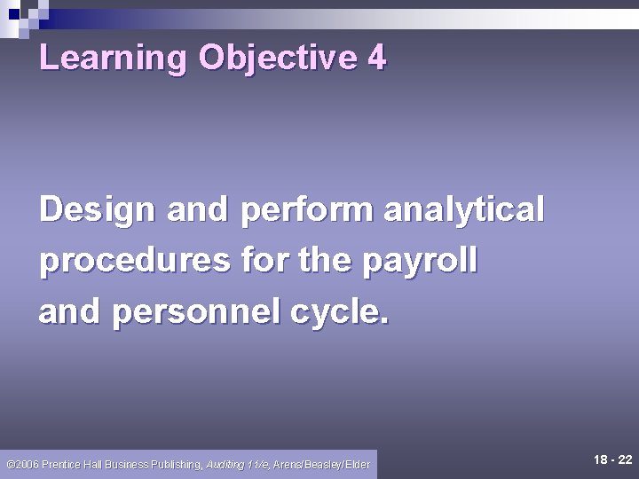 Learning Objective 4 Design and perform analytical procedures for the payroll and personnel cycle.