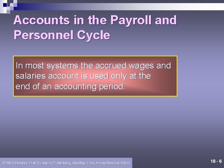 Accounts in the Payroll and Personnel Cycle In most systems the accrued wages and