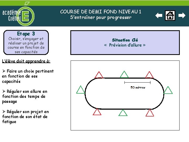 COURSE DE DEMI FOND NIVEAU 1 S’entraîner pour progresser Etape 3 Choisir, s’engager et