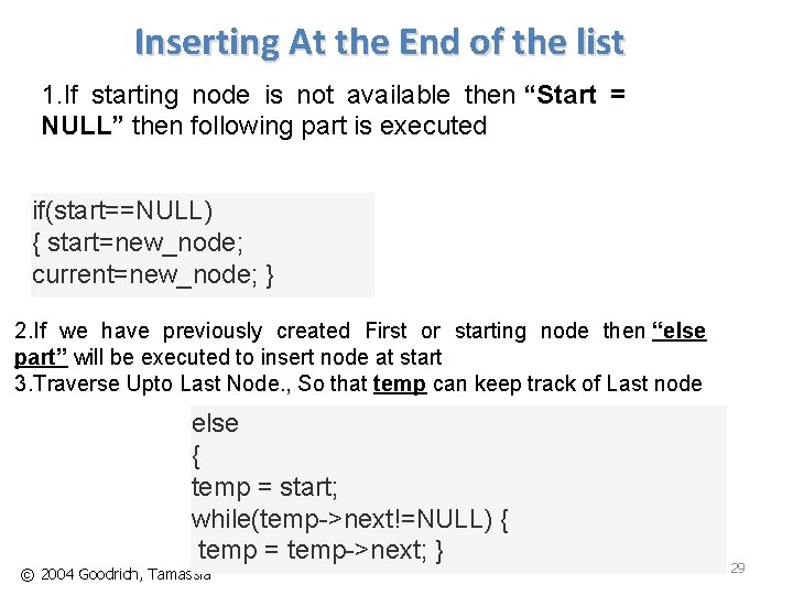 Inserting At the End of the list 1. If starting node is not available