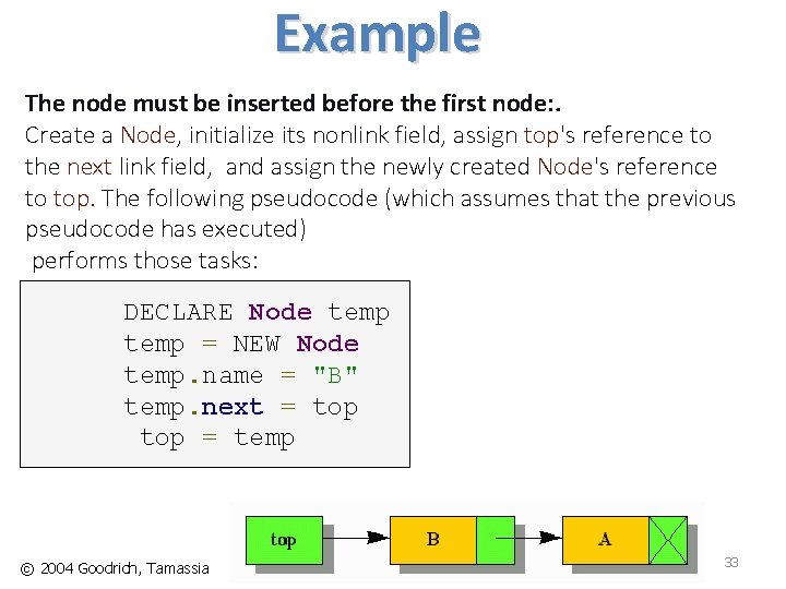 Example The node must be inserted before the first node: . Create a Node,