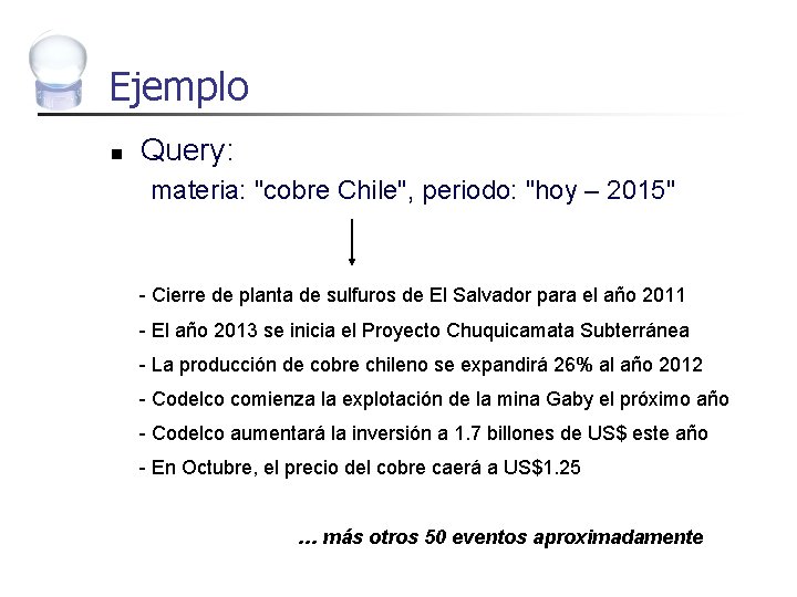 Ejemplo n Query: materia: "cobre Chile", periodo: "hoy – 2015" - Cierre de planta