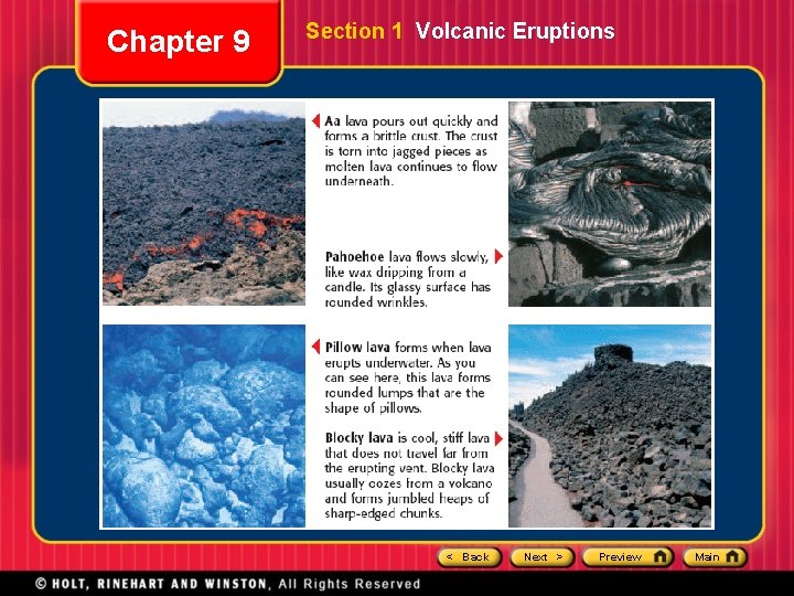 Chapter 9 Section 1 Volcanic Eruptions < Back Next > Preview Main 