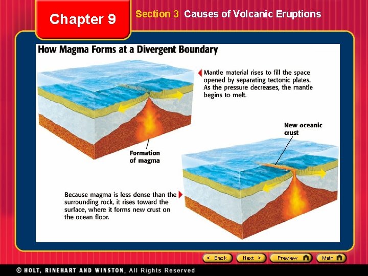 Chapter 9 Section 3 Causes of Volcanic Eruptions < Back Next > Preview Main