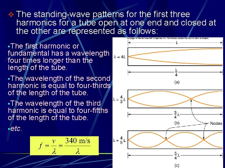 v The standing-wave patterns for the first three harmonics for a tube open at