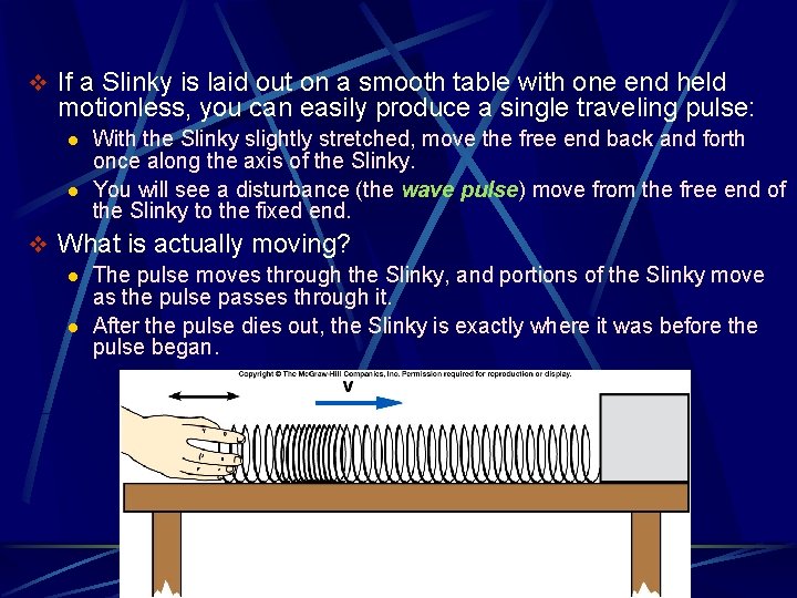 v If a Slinky is laid out on a smooth table with one end