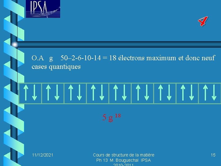 4 O. A g 50– 2 -6 -10 -14 = 18 électrons maximum et