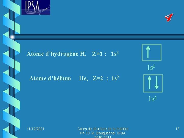 4 Atome d’hydrogène H, Z=1 : 1 s 1 Atome d’hélium He, Z=2 :