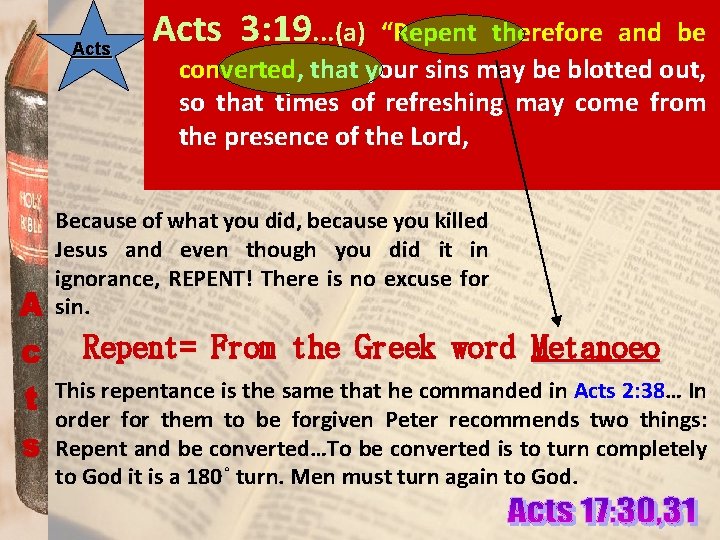 Acts 3: 19. . . (a) “Repent therefore and be converted, that your sins