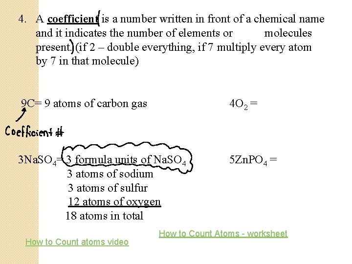 4. A coefficient is a number written in front of a chemical name and