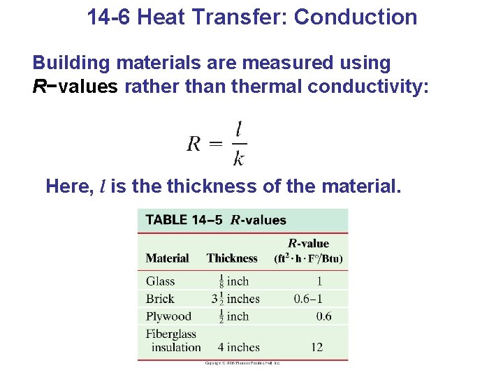 14 -6 Heat Transfer: Conduction Building materials are measured using R−values rather than thermal