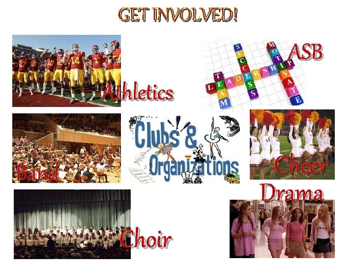 GET INVOLVED! ASB Athletics Cheer Drama Band Choir 