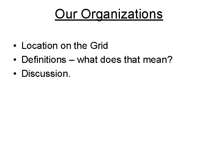 Our Organizations • Location on the Grid • Definitions – what does that mean?