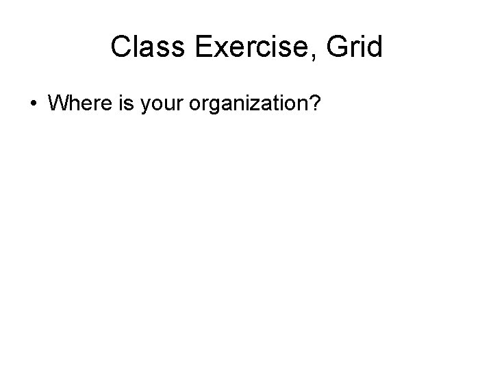 Class Exercise, Grid • Where is your organization? 