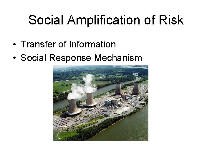 Social Amplification of Risk • Transfer of Information • Social Response Mechanism 