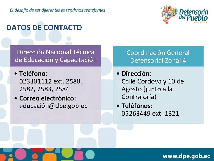 DATOS DE CONTACTO Dirección Nacional Técnica de Educación y Capacitación • Teléfono: 023301112 ext.