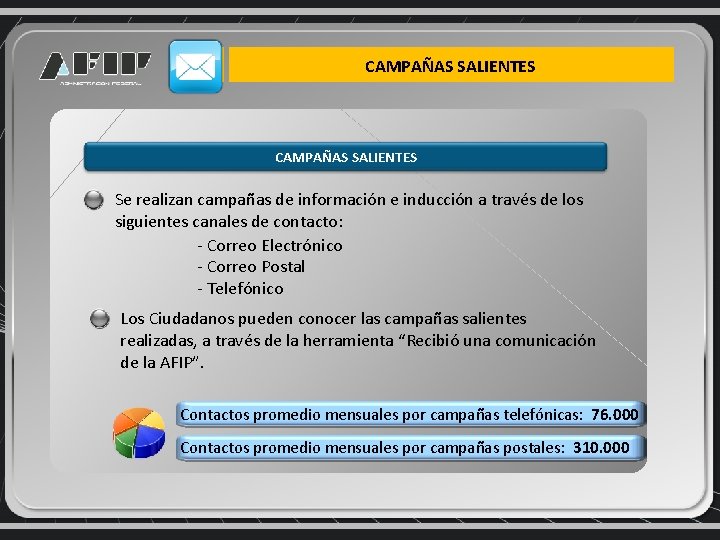 CAMPAÑAS SALIENTES Se realizan campañas de información e inducción a través de los siguientes