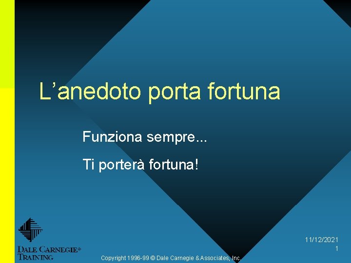 L’anedoto porta fortuna Funziona sempre. . . Ti porterà fortuna! 11/12/2021 1 Copyright 1996