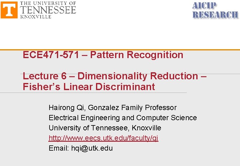 ECE 471 -571 – Pattern Recognition Lecture 6 – Dimensionality Reduction – Fisher’s Linear