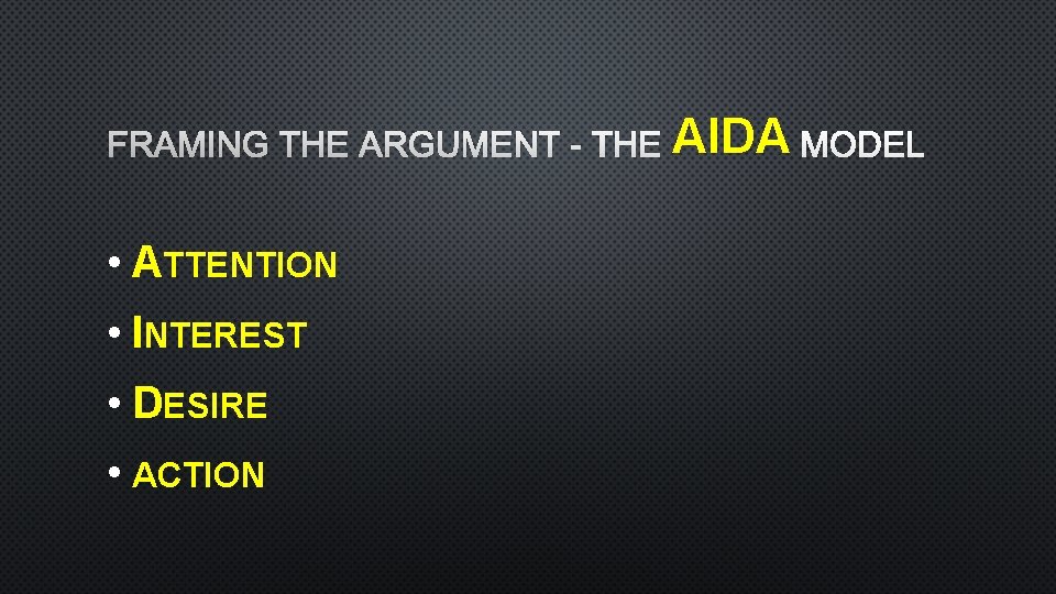 FRAMING THE ARGUMENT - THE AIDA MODEL • ATTENTION • INTEREST • DESIRE •