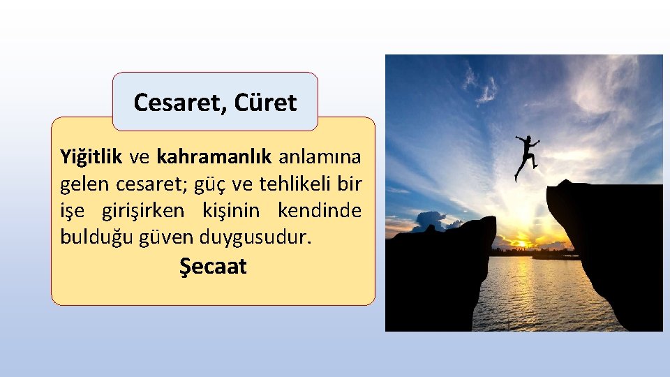 Cesaret, Cüret Yiğitlik ve kahramanlık anlamına gelen cesaret; güç ve tehlikeli bir işe girişirken