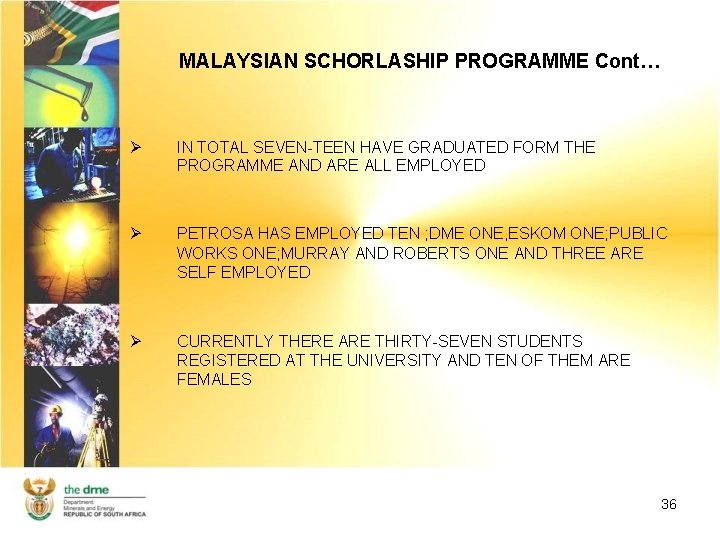 MALAYSIAN SCHORLASHIP PROGRAMME Cont… Ø IN TOTAL SEVEN-TEEN HAVE GRADUATED FORM THE PROGRAMME AND