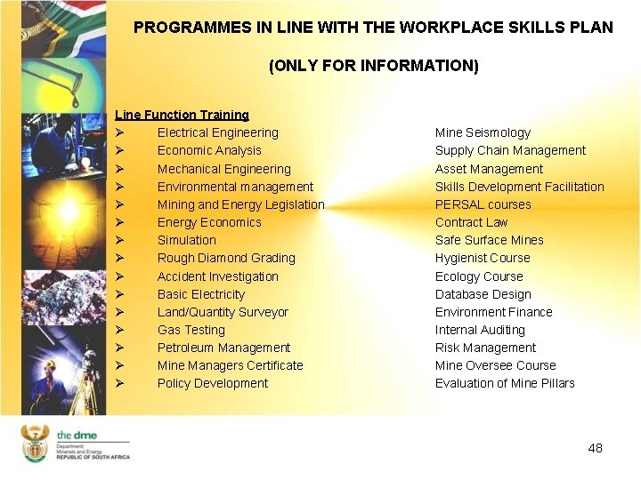 PROGRAMMES IN LINE WITH THE WORKPLACE SKILLS PLAN (ONLY FOR INFORMATION) Line Function Training