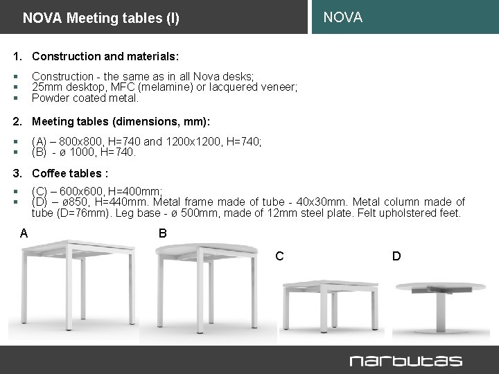 NOVA Meeting tables (I) 1. Construction and materials: § § § Construction - the