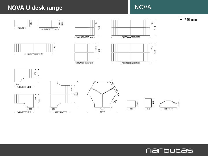 NOVA U desk range NOVA H=740 mm 