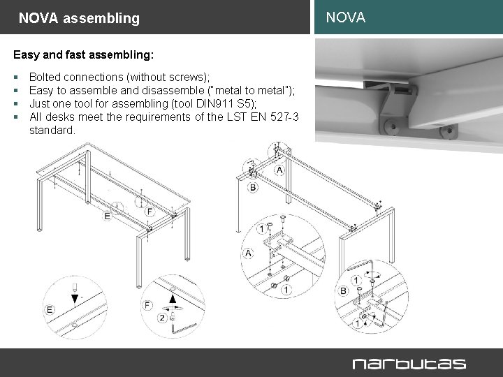 NOVA assembling Easy and fast assembling: § § Bolted connections (without screws); Easy to