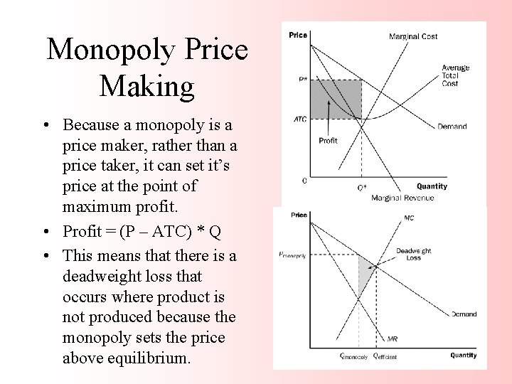 Monopoly Price Making • Because a monopoly is a price maker, rather than a