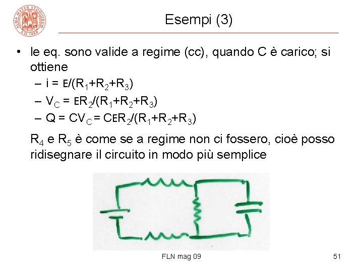 Esempi (3) • le eq. sono valide a regime (cc), quando C è carico;