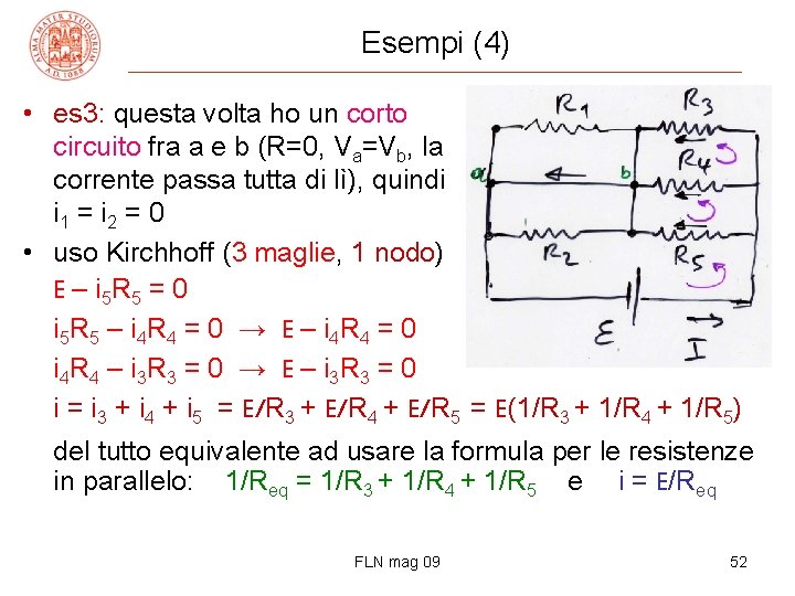 Esempi (4) • es 3: questa volta ho un corto circuito fra a e