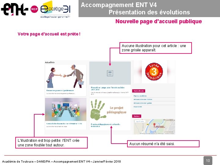 Accompagnement ENT V 4 Présentation des évolutions Nouvelle page d'accueil publique Votre page d'accueil