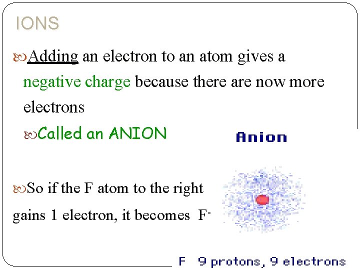 IONS Adding an electron to an atom gives a negative charge because there are