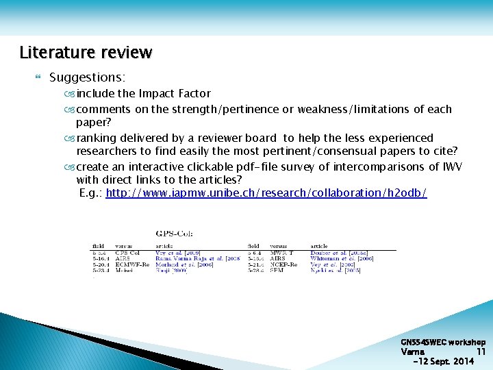 Literature review Suggestions: include the Impact Factor comments on the strength/pertinence or weakness/limitations of