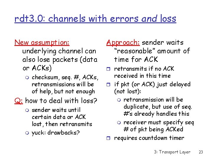 rdt 3. 0: channels with errors and loss New assumption: underlying channel can also