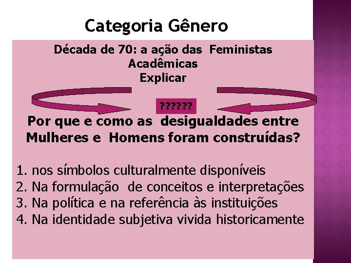 Categoria Gênero Década de 70: a ação das Feministas Acadêmicas Explicar ? ? ?