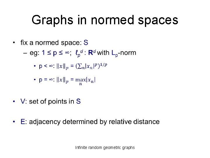 Graphs in normed spaces • Infinite random geometric graphs 