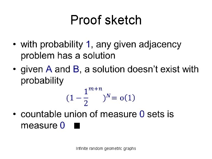 Proof sketch • Infinite random geometric graphs 