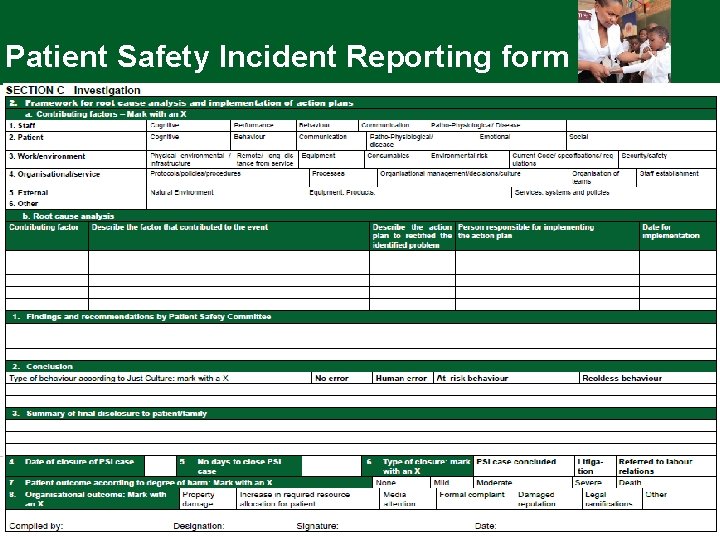 Patient Safety Incident Reporting form 