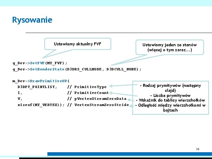 Rysowanie Ustawiamy aktualny FVF Ustawiamy jeden ze stanów (więcej o tym zaraz. . .