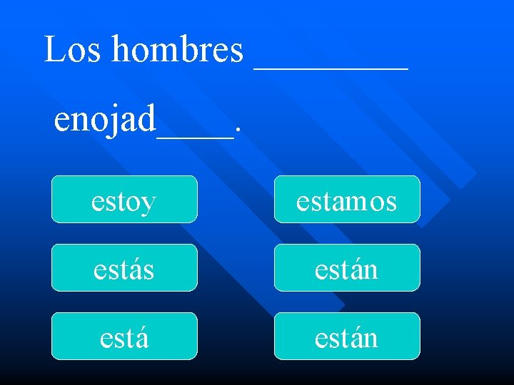 Los hombres ____ enojad____. estoy estamos están 